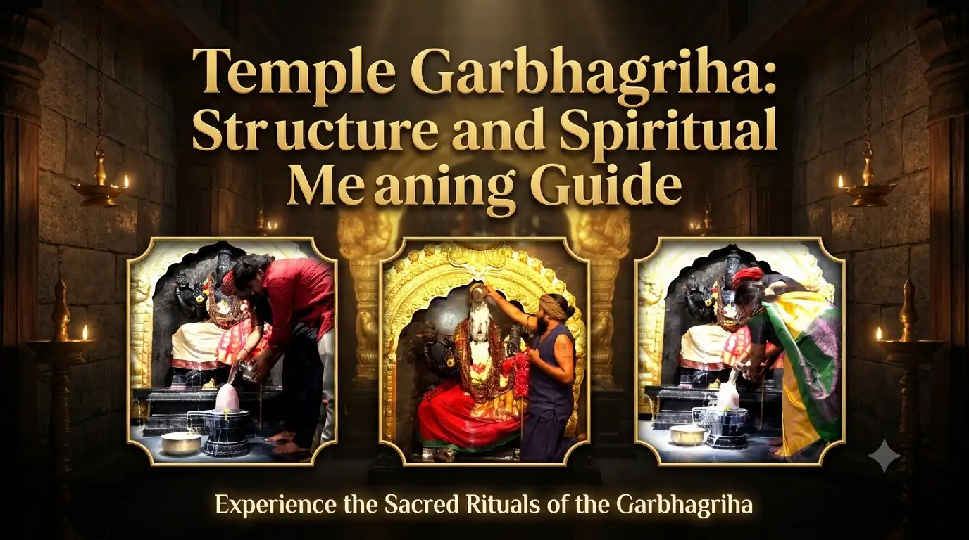 Traditional Hindu temple garbhagriha showing the entrance to the sacred inner sanctum