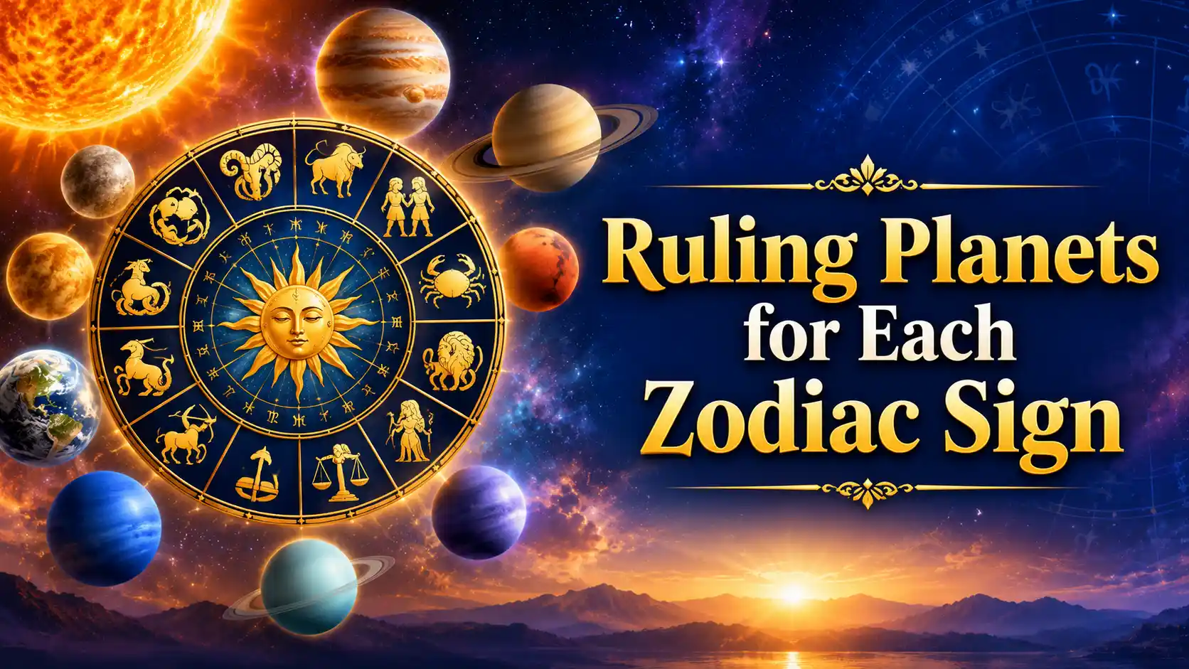Cosmic wheel showing zodiac signs and their ruling planets
